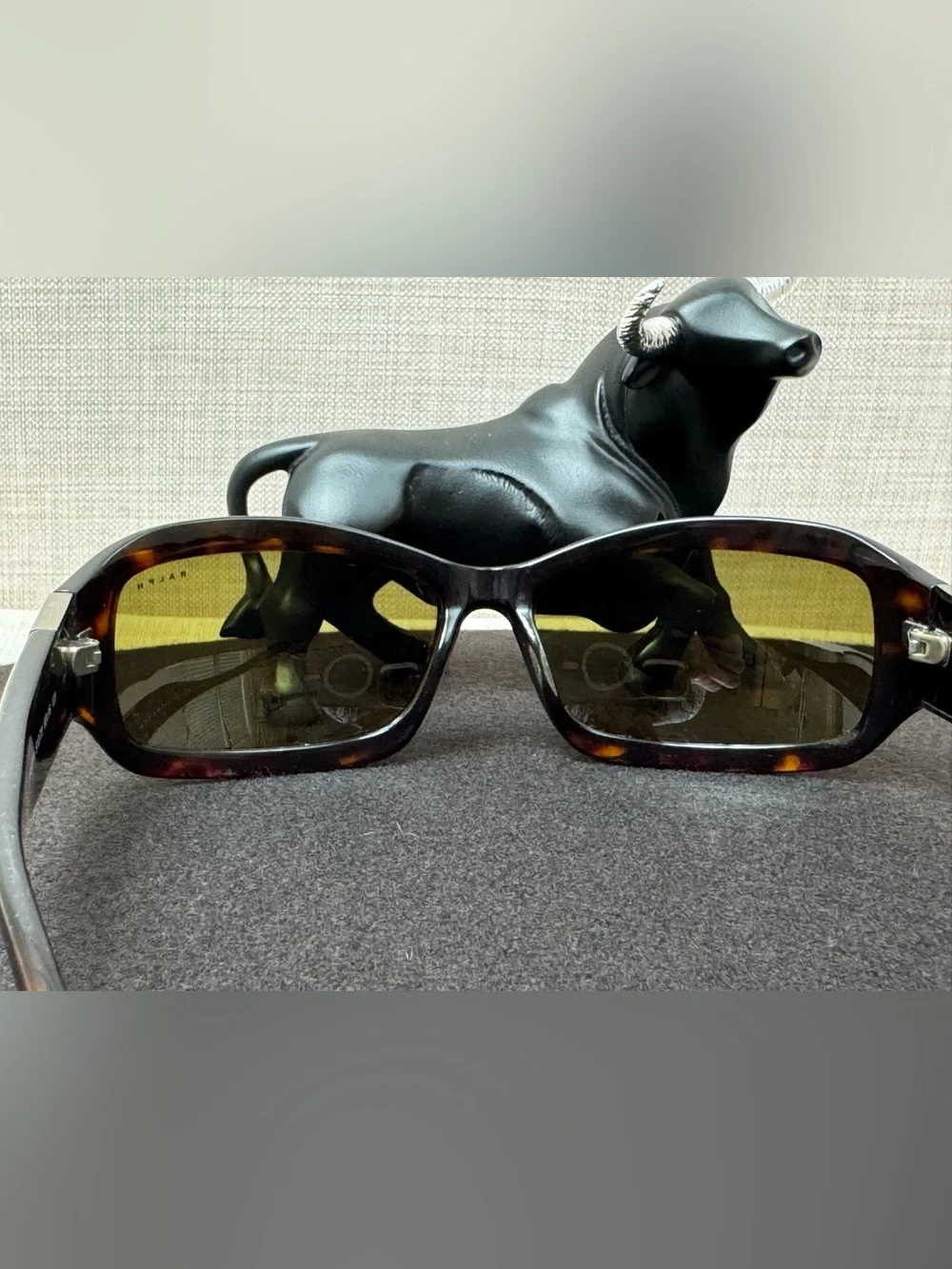 Ralph Lauren Black Tortoiseshell Wrap Sunglasses with Silver Logo Plaque